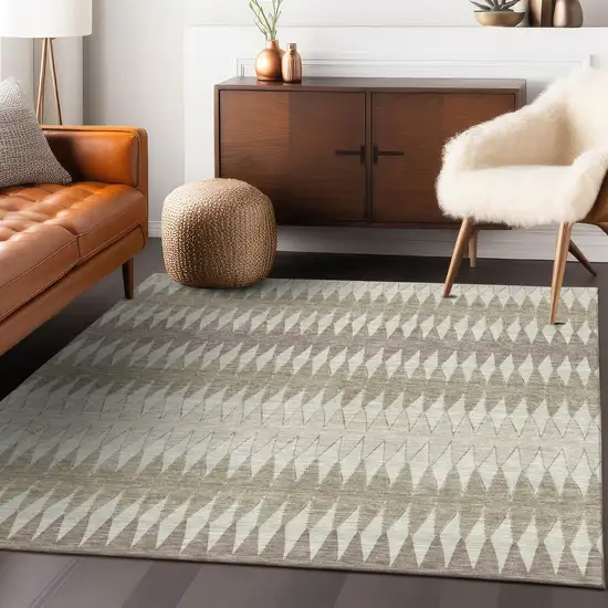 Taupe Beige And Ivory Striped Washable Indoor Outdoor Area Rug Photo 9