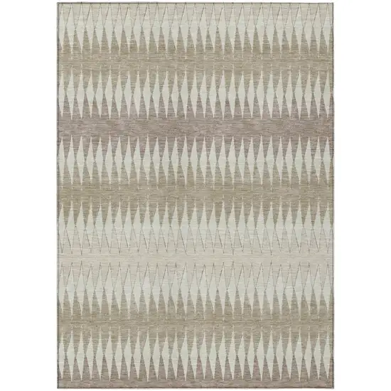 Taupe Beige And Ivory Striped Washable Indoor Outdoor Area Rug Photo 2