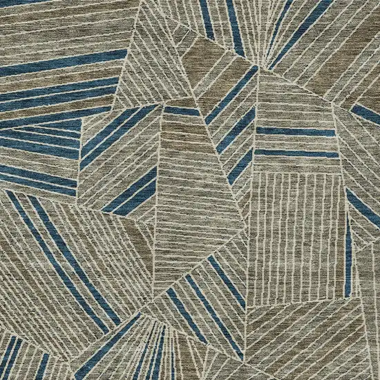 Taupe Blue And Beige Geometric Washable Indoor Outdoor Area Rug Photo 8