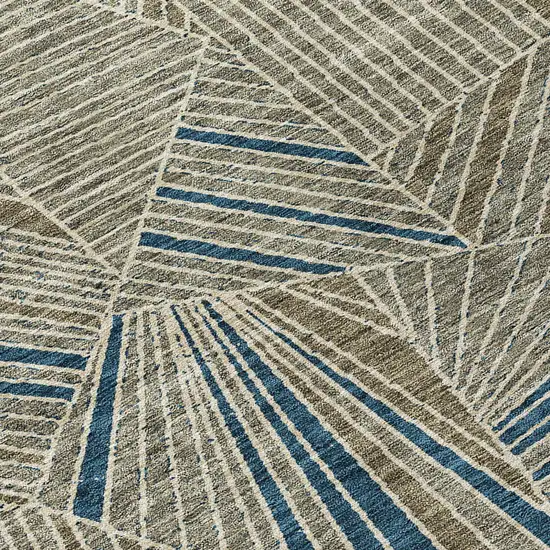Taupe Blue And Beige Geometric Washable Indoor Outdoor Area Rug Photo 6