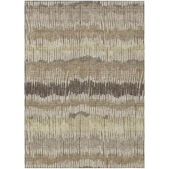 Taupe Brown And Beige Striped Washable Indoor Outdoor Area Rug Photo 2