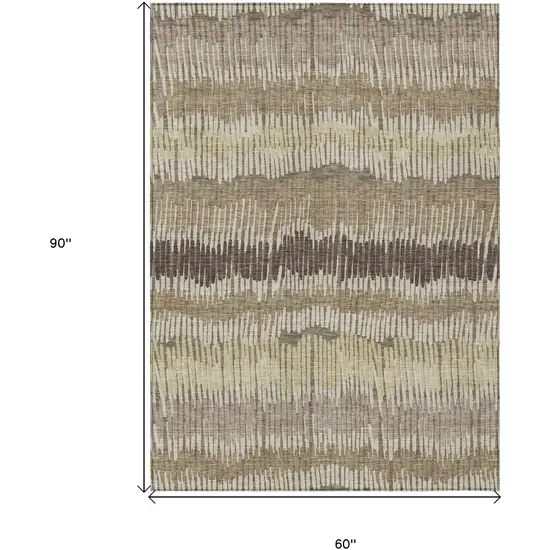 Taupe Brown And Beige Striped Washable Indoor Outdoor Area Rug Photo 3