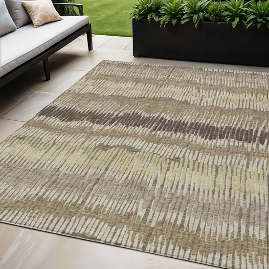 Taupe Brown And Beige Striped Washable Indoor Outdoor Area Rug Photo 1