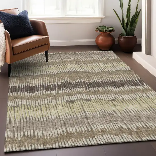Taupe Brown And Beige Striped Washable Indoor Outdoor Area Rug Photo 9