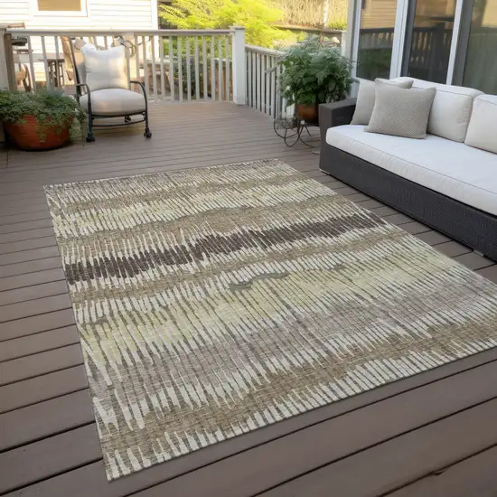 Taupe Brown And Beige Striped Washable Indoor Outdoor Area Rug Photo 8