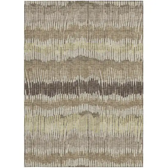 Taupe Brown And Beige Striped Washable Indoor Outdoor Area Rug Photo 7