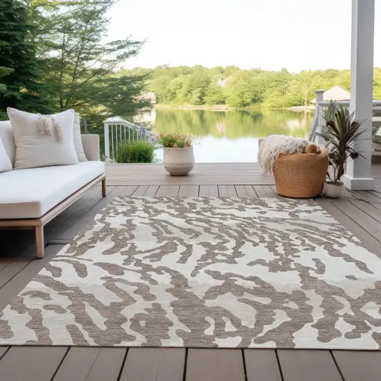 Taupe Brown And Ivory Animal Print Washable Indoor Outdoor Area Rug Photo 8