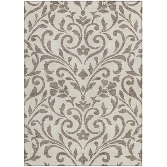 Taupe Floral Washable Indoor Outdoor Area Rug Photo 7