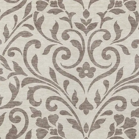 Taupe Floral Washable Indoor Outdoor Area Rug Photo 6