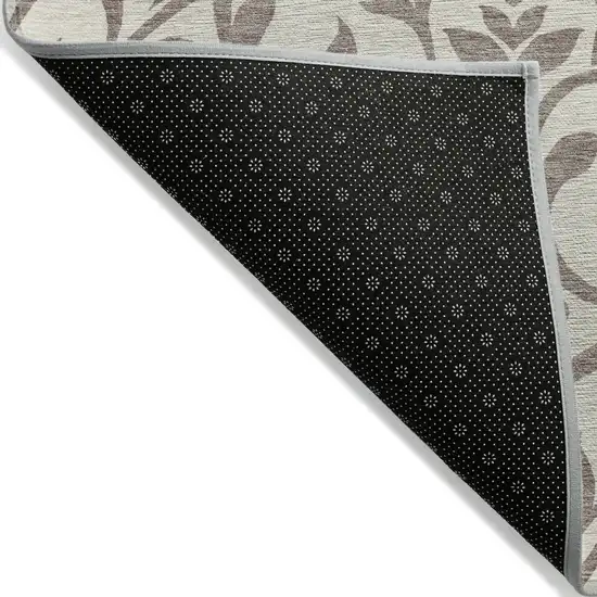 Taupe Floral Washable Indoor Outdoor Area Rug Photo 4