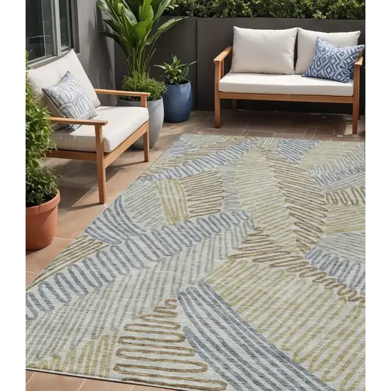 Taupe Gray And Beige Floral Washable Indoor Outdoor Area Rug Photo 1