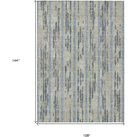 Taupe Gray And Blue Striped Washable Indoor Outdoor Area Rug Photo 3