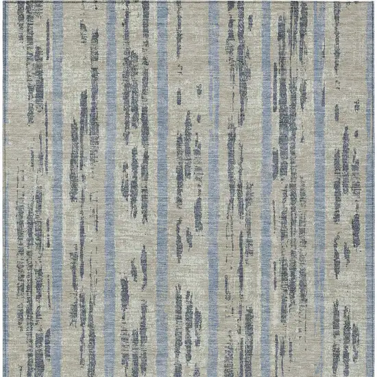 Taupe Gray And Blue Striped Washable Indoor Outdoor Area Rug Photo 7