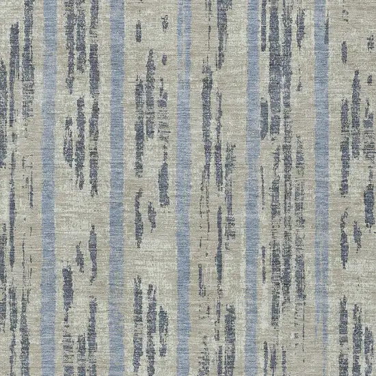 Taupe Gray And Blue Striped Washable Indoor Outdoor Area Rug Photo 6