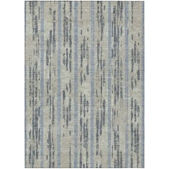 Taupe Gray And Blue Striped Washable Indoor Outdoor Area Rug Photo 2