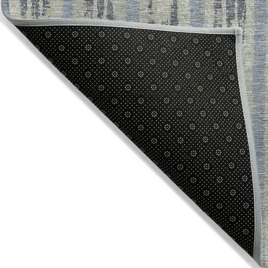 Taupe Gray And Blue Striped Washable Indoor Outdoor Area Rug Photo 4