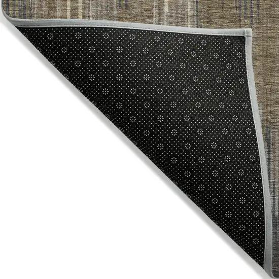 Taupe Gray And Ivory Striped Washable Indoor Outdoor Area Rug Photo 4