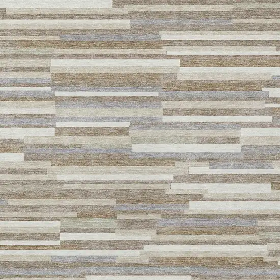 Taupe Gray And Ivory Striped Washable Indoor Outdoor Area Rug Photo 6