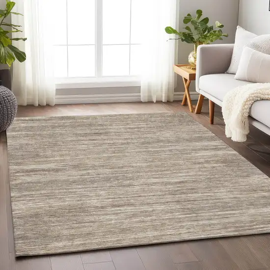 Taupe Gray And Ivory Striped Washable Indoor Outdoor Area Rug Photo 9