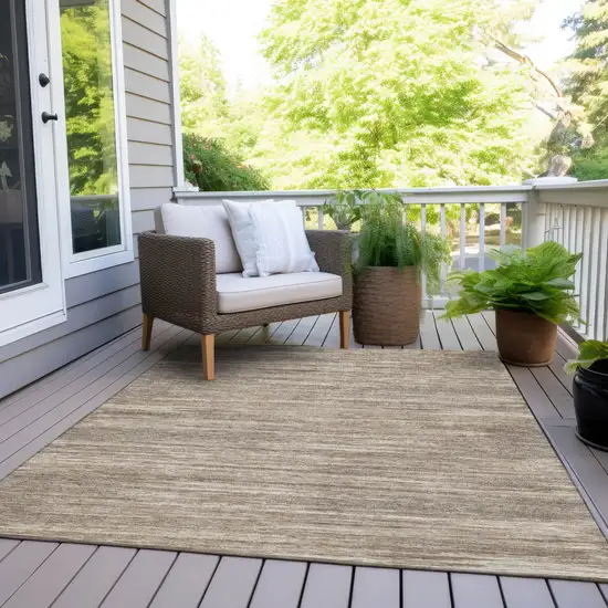 Taupe Gray And Ivory Striped Washable Indoor Outdoor Area Rug Photo 8