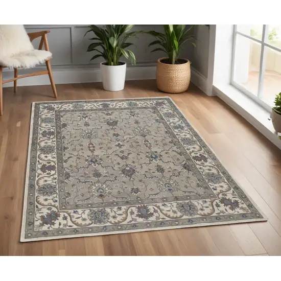 Ivory and Blue Wool Floral Hand Tufted Area Rug Photo 1