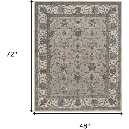 Taupe Ivory And Blue Wool Floral Tufted Handmade Stain Resistant Area Rug Photo 10