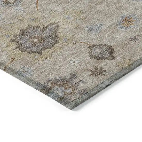 Taupe Silver And Gray Floral Washable Indoor Outdoor Area Rug Photo 3