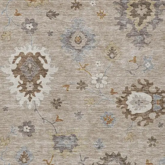 Taupe Silver And Gray Floral Washable Indoor Outdoor Area Rug Photo 5