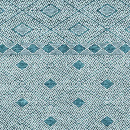 Teal Blue And Aqua Geometric Washable Indoor Outdoor Area Rug Photo 6