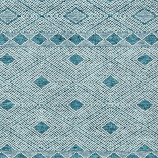 Teal Blue And Aqua Geometric Washable Indoor Outdoor Area Rug Photo 6