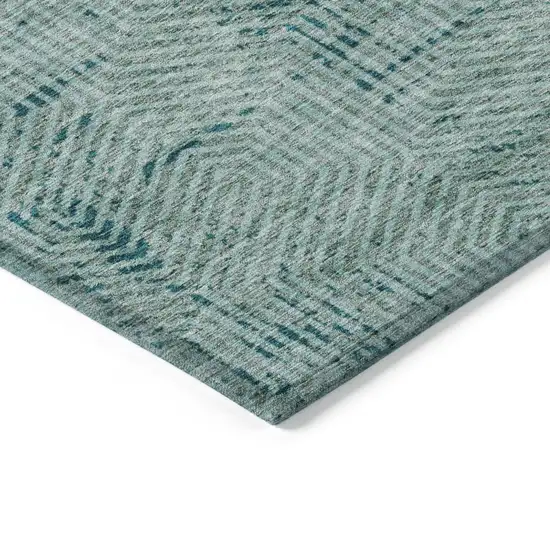 Teal Blue And Gray Geometric Washable Indoor Outdoor Area Rug Photo 4