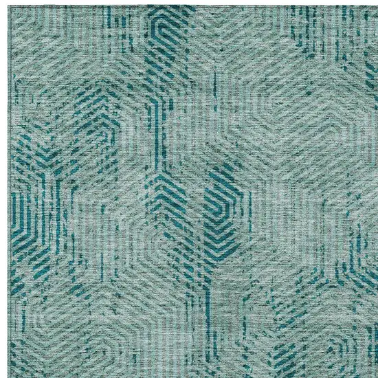 Teal Blue And Gray Geometric Washable Indoor Outdoor Area Rug Photo 7
