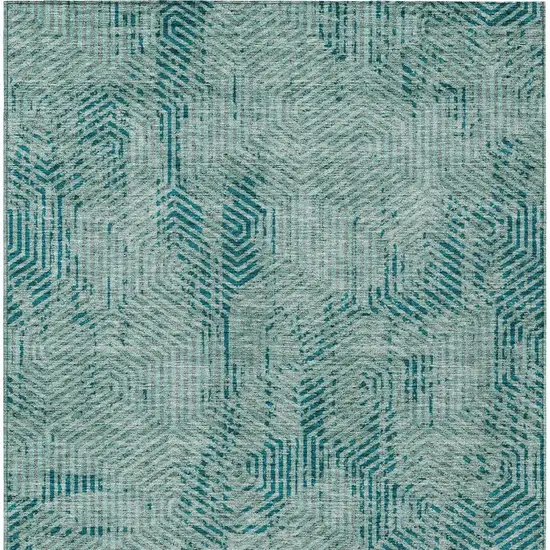 Teal Blue And Gray Geometric Washable Indoor Outdoor Area Rug Photo 6