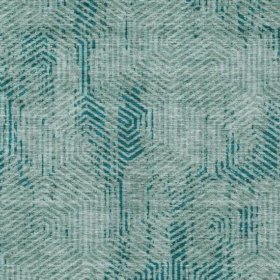 Teal Blue And Gray Geometric Washable Indoor Outdoor Area Rug Photo 6