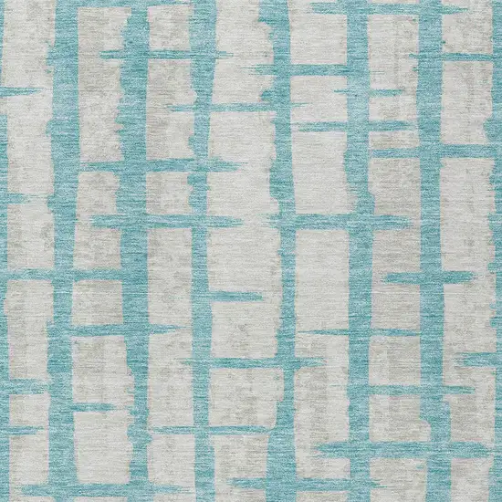 Teal Blue And Gray Striped Washable Indoor Outdoor Area Rug Photo 6