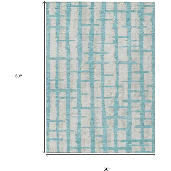 Teal Blue And Gray Striped Washable Indoor Outdoor Area Rug Photo 3
