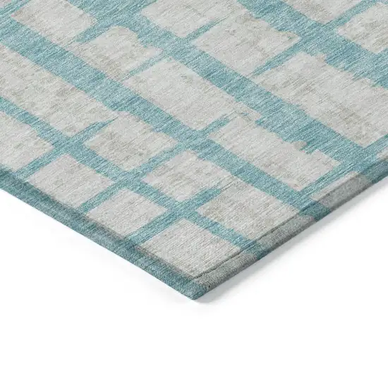 Teal Blue And Gray Striped Washable Indoor Outdoor Area Rug Photo 5
