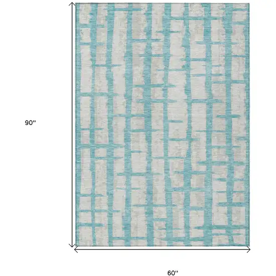 Teal Blue And Gray Striped Washable Indoor Outdoor Area Rug Photo 3