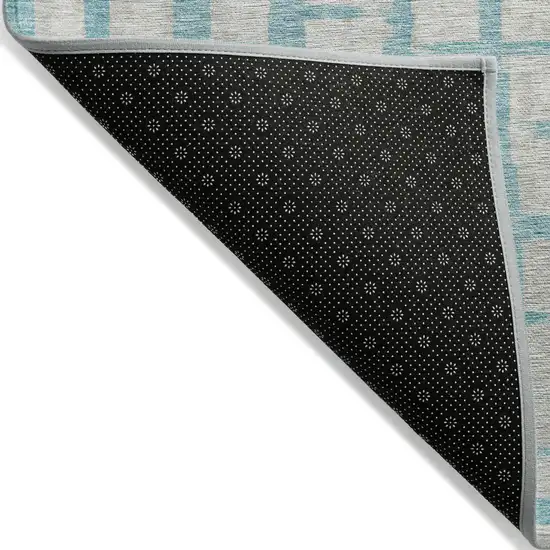 Teal Blue And Gray Striped Washable Indoor Outdoor Area Rug Photo 4