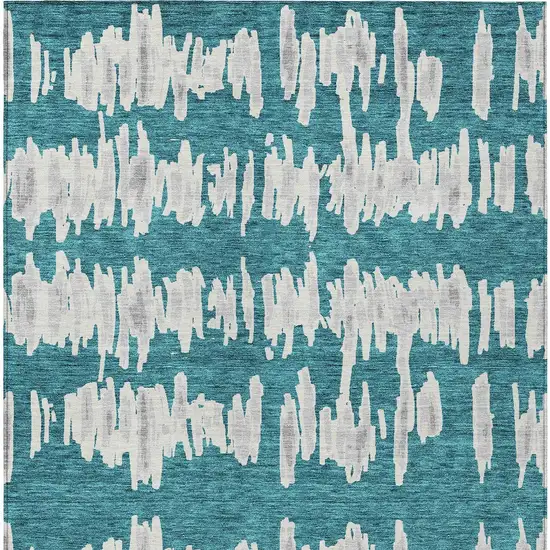 Teal Blue And Gray Striped Washable Indoor Outdoor Area Rug Photo 8