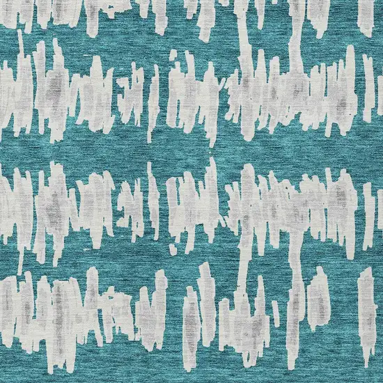 Teal Blue And Gray Striped Washable Indoor Outdoor Area Rug Photo 7