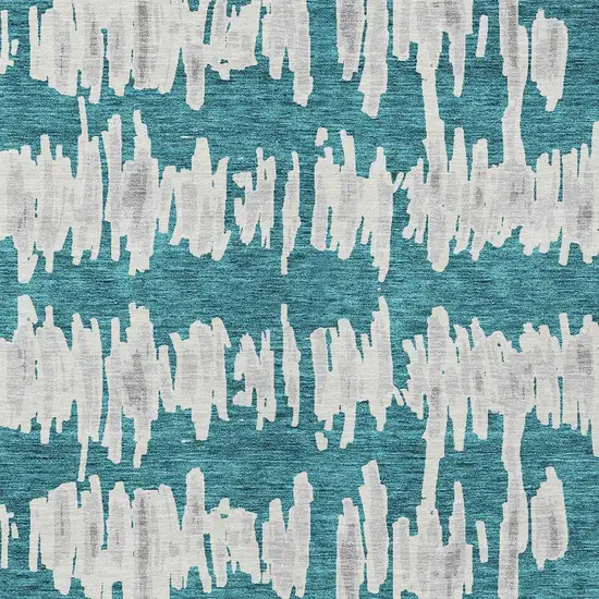 Teal Blue And Gray Striped Washable Indoor Outdoor Area Rug Photo 7