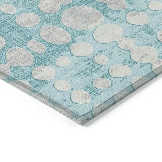 Teal Blue And Ivory Abstract Washable Indoor Outdoor Area Rug Photo 5