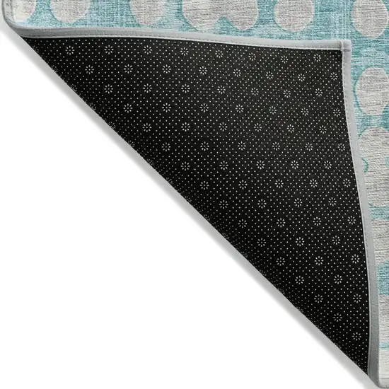 Teal Blue And Ivory Abstract Washable Indoor Outdoor Area Rug Photo 4