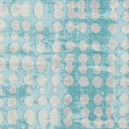Teal Blue And Ivory Abstract Washable Indoor Outdoor Area Rug Photo 6