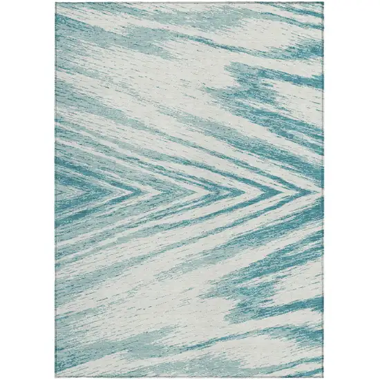 Teal Blue And Ivory Abstract Washable Indoor Outdoor Area Rug Photo 6