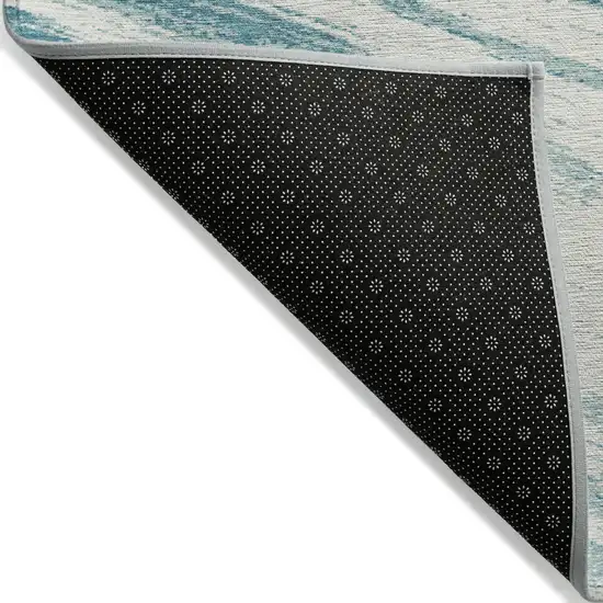 Teal Blue And Ivory Abstract Washable Indoor Outdoor Area Rug Photo 4