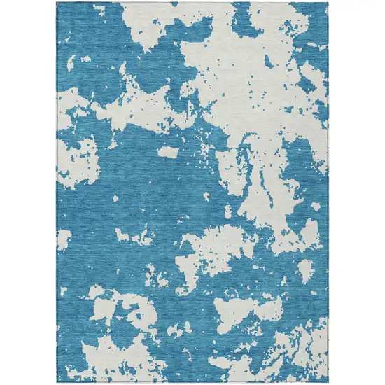 Teal Blue And Ivory Abstract Washable Indoor Outdoor Area Rug Photo 2