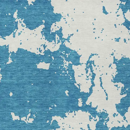 Teal Blue And Ivory Abstract Washable Indoor Outdoor Area Rug Photo 6