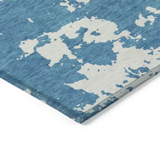 Teal Blue And Ivory Abstract Washable Indoor Outdoor Area Rug Photo 5